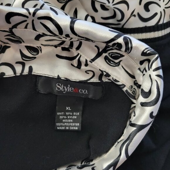 Style & Co. Layered Blouse 75% Silk Nylon Mock XL vest Knit top black white EUC - Picture 4 of 10